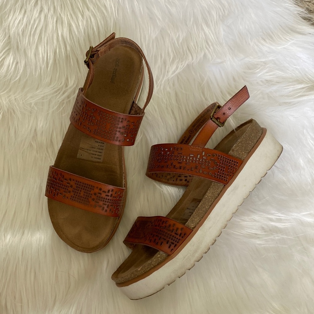 Not rated faux leather platform sandals Lazer cut size 9